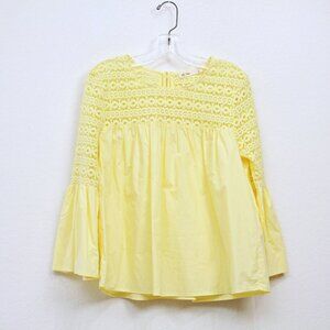 La Ven Boho‎ Crochet Lace Bell Sleeve Blouse Yellow Women S
